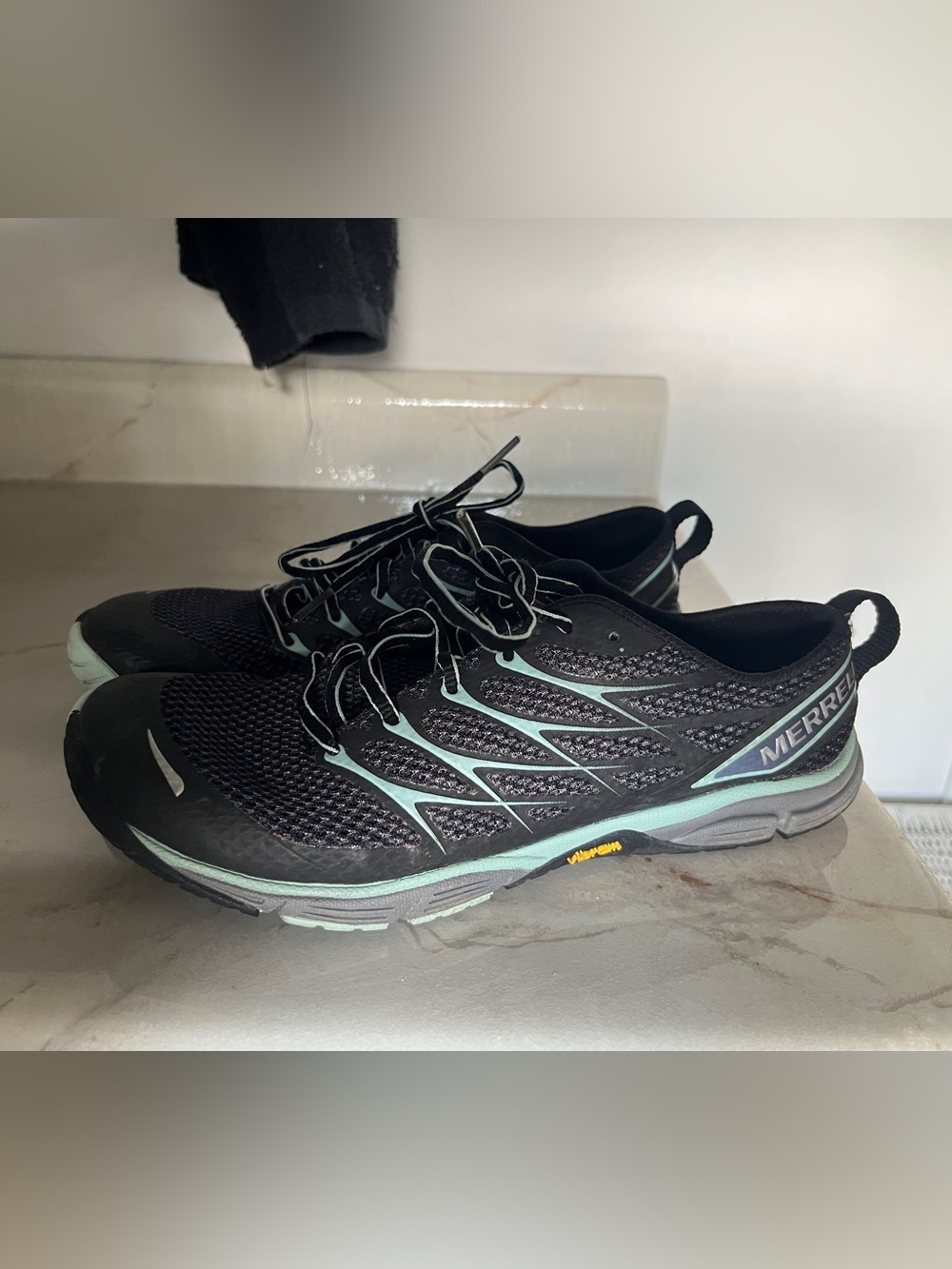 Merrell barefoot Women's Black with Mint Athletic Trail Shoes